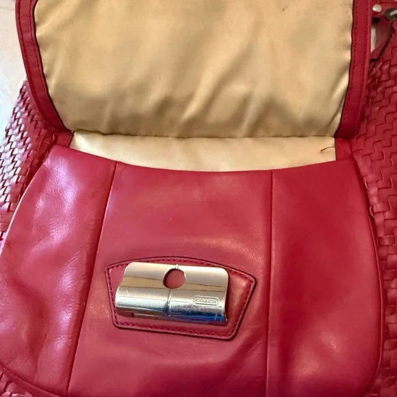 Vintage Coach 19314 Red Kristin Woven Leather Shoulder Bag Purse Hobo - Picture 10 of 13